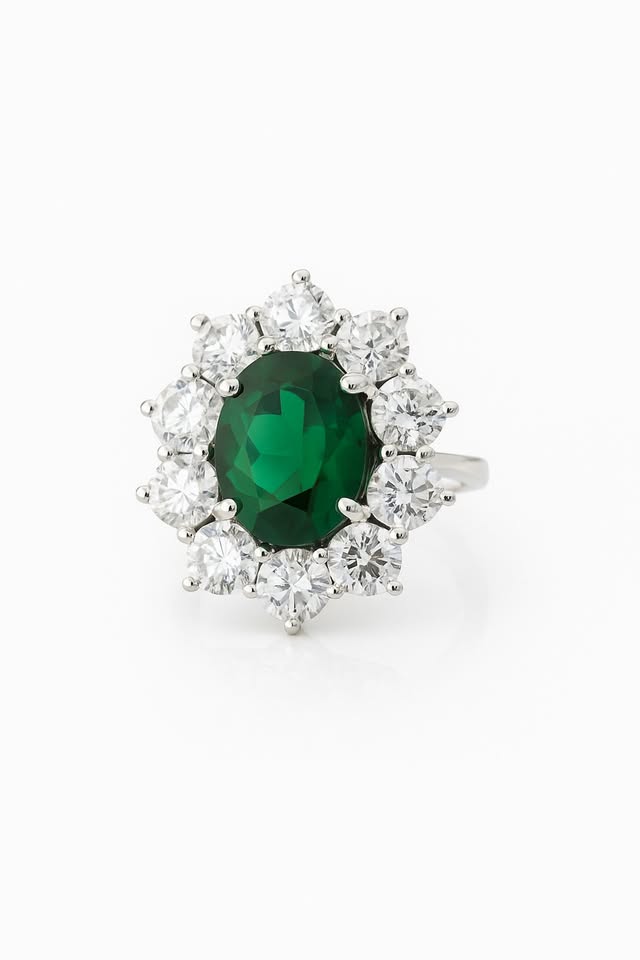 Anello Kate ovale Argento 925 contornato da 10 splendide pietre bianche zirconi taglio brillante . Grandezza anello mm 8x10